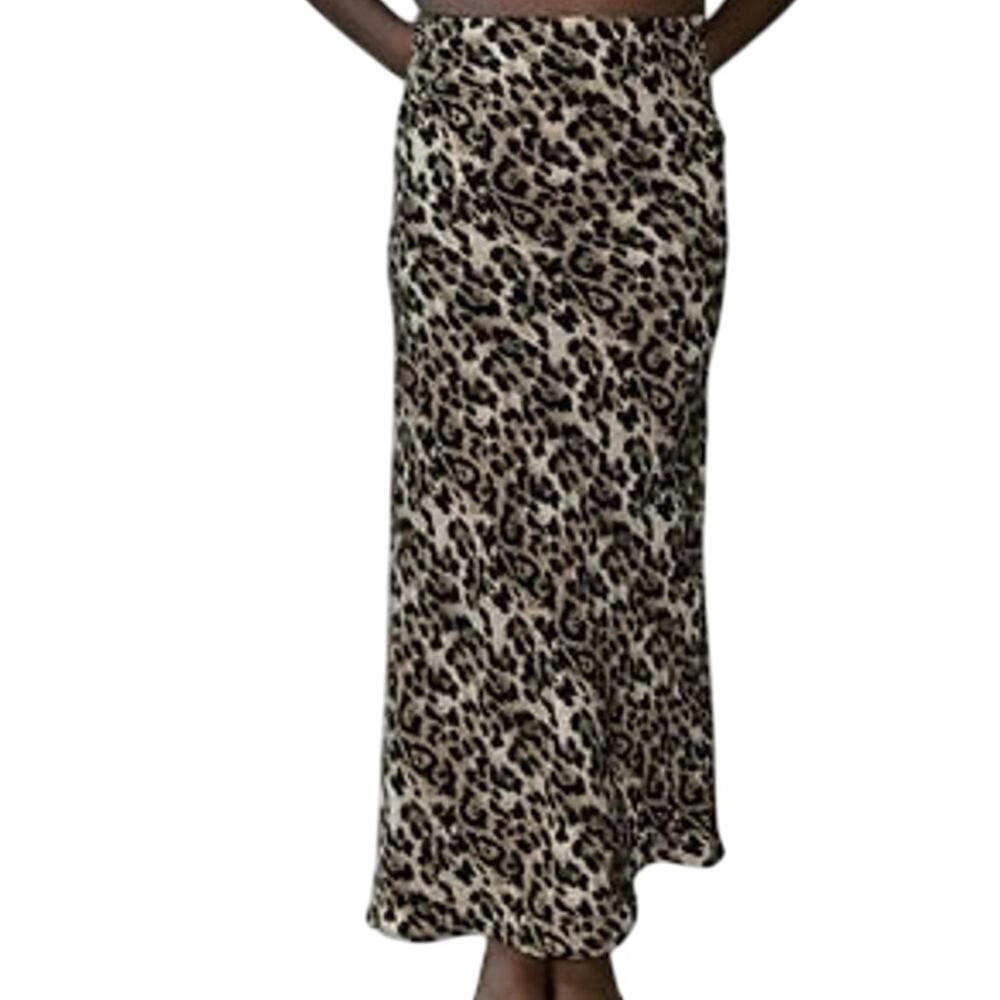 New OAT New York‎ Revolve Leopard Satin Pull-On Midi Skirt Women's XS